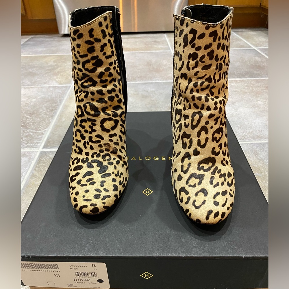 Leopard Calf Hair Block Boots